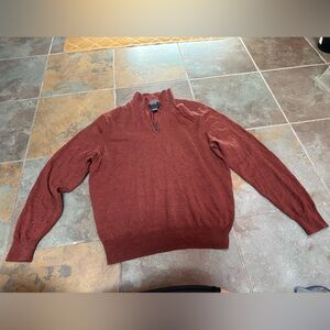 Jos A Bank Traveler L 100% Merino Wool Quarter Zip Pullover Sweater Mens Brown